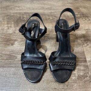COACH PHEOBE MAT CLF/MAT CLF BLACK Leather Sandals Heels A9248 Size 9.5 B